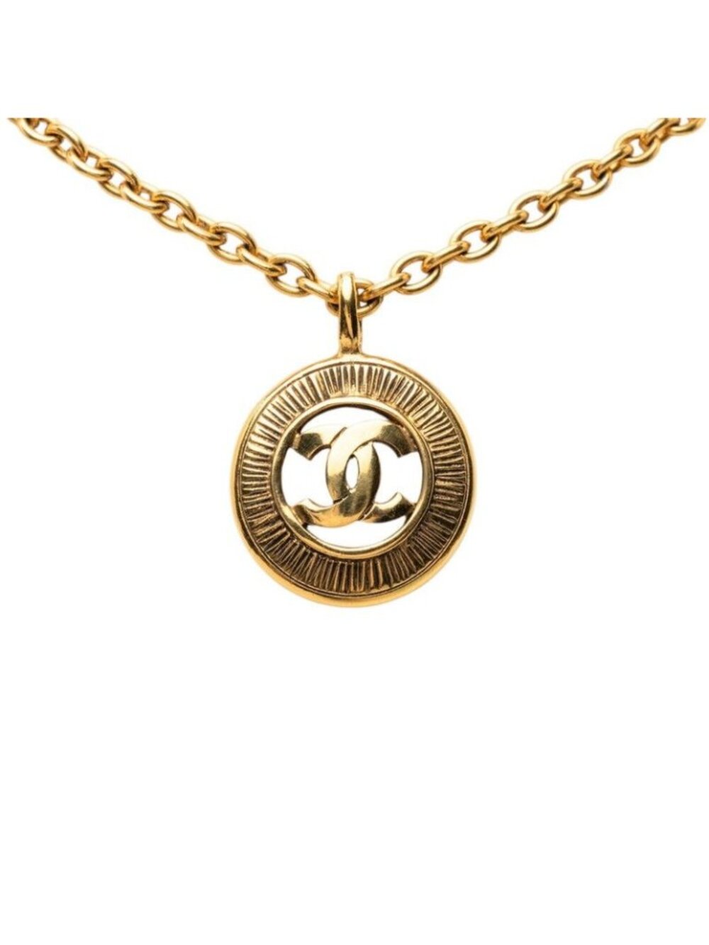 Chanel CC Logo Round Chain Pendant Gold Plated